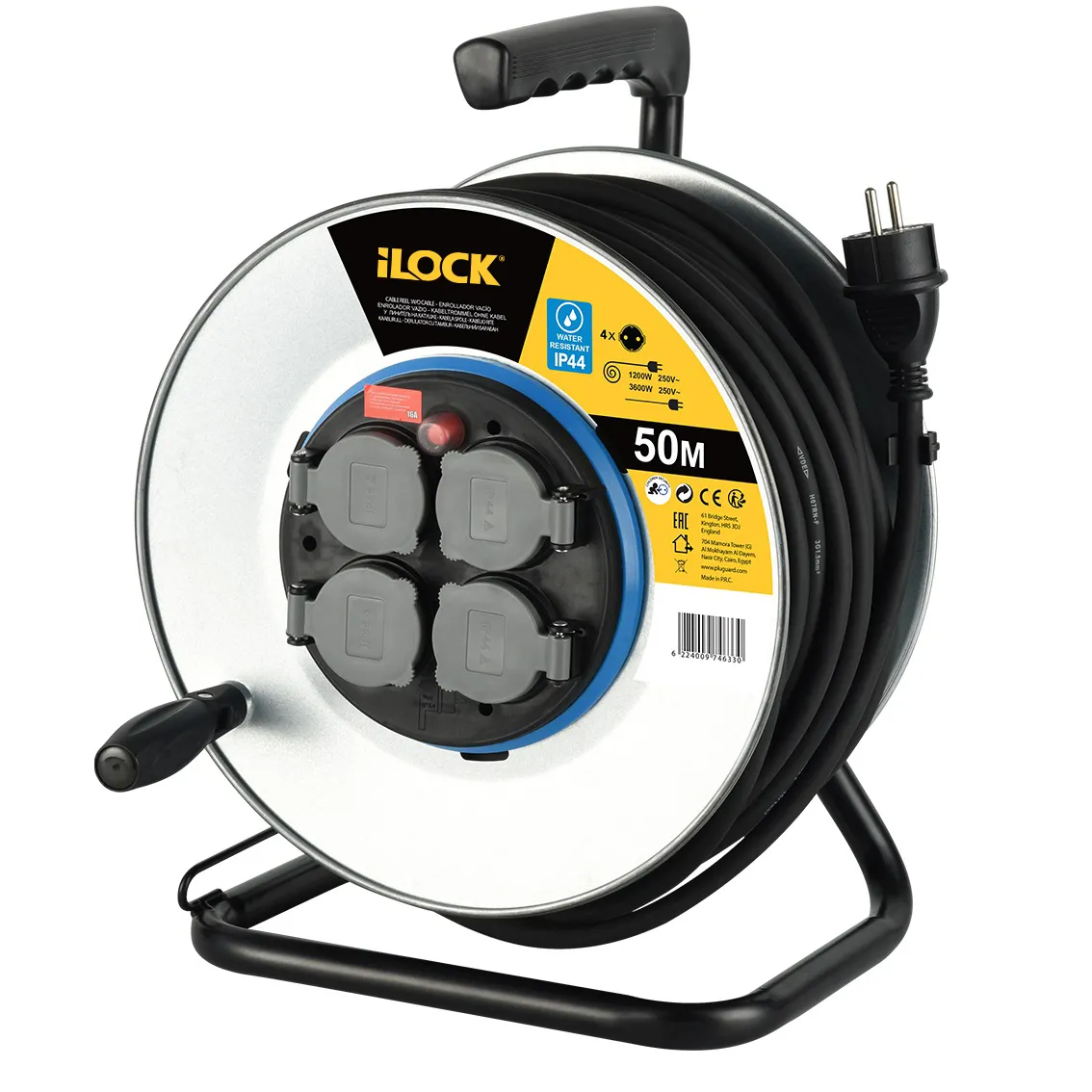 iLock Cable Reel With 4 Sockets – 50 Meters